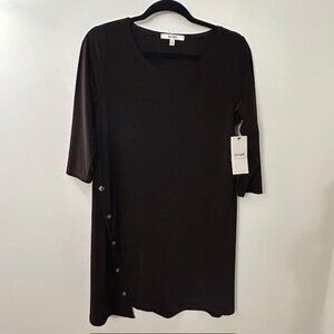 Sympli Quest Angle Top Sz 8 Top Brown Lagenlook Minimalist Chic 3/4 Sleeve NWT